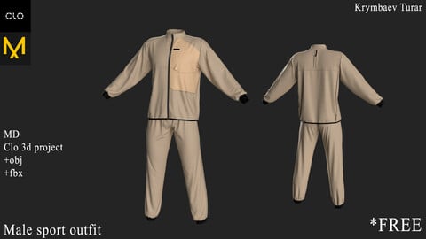 Male Sport Outfit. Clo 3D / Marvelous Designer project +obj +fbx. Sport collection