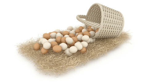 basket straw and eggs are natural 3D model