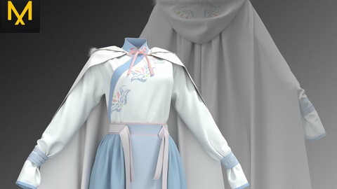 Female Skirt_Ancient/Tranditional Skirt_Song Dynasty_With Cloak_Clo.3d Marvelous designer project_fbx&obj if needed