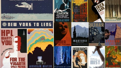 H.P. Lovecraft's Poster Collection - 17 retro travel posters