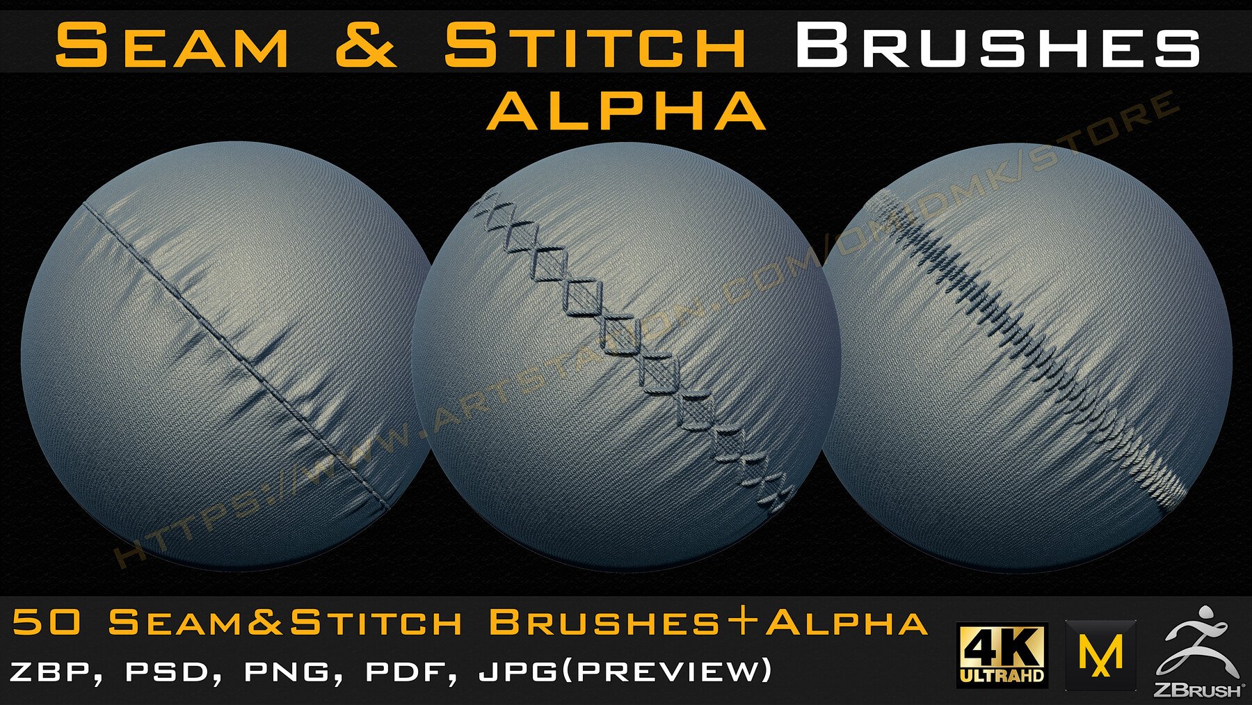 ArtStation - 50 Seam & Stitch Brushes & Alpha (Tileable 4k-16bit) Vol ...