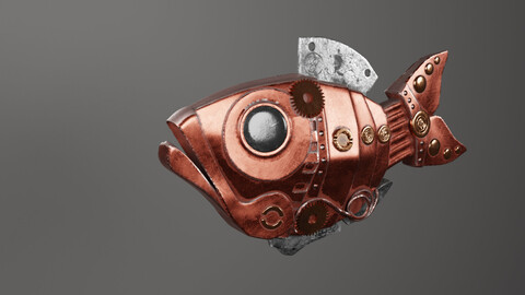 Mechanical, decor, Steampunk fish (polygonal 3D model with PBR textures)