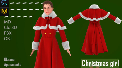 Christmas girl. Clo 3D/MD project + OBJ, FBX files