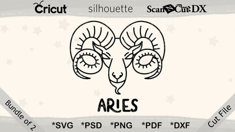 Aries Zodiac Icon Illustration Cut File svg, png, pdf, dxf, pdf, Astrology Clipart, Cricut, Silhouette, Outline, Aries Line Art