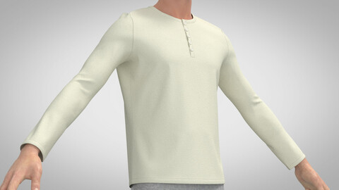 Collarless Long Sleeve Shirt, Marvelous Designer, Clo3D +obj +fbx