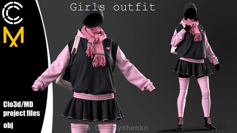 Girls outfit. Marvelous Designer/Clo3d project + OBJ.