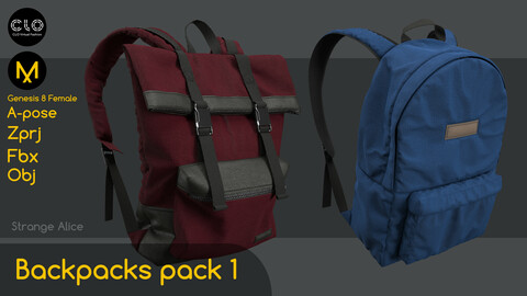 Backpacks pack 1. Clo3d, Marvelous Designer projects.