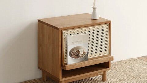 Kane Magazine Rack Oak Rattan Side Table