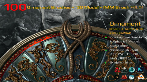 100 Ornament Brushes + 3D Model + IMM Brush Vol 04