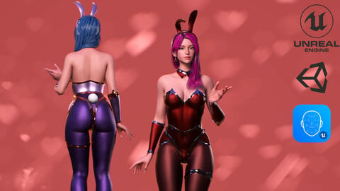 Bunny - Cute Fighting Shooter Pretty Anime Girl Battle Royale FPS Cartoon Girl Stylized Character Game-Ready Low-poly 3D model