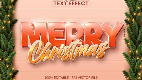 Merry christmas text, cartoon style editable text effect