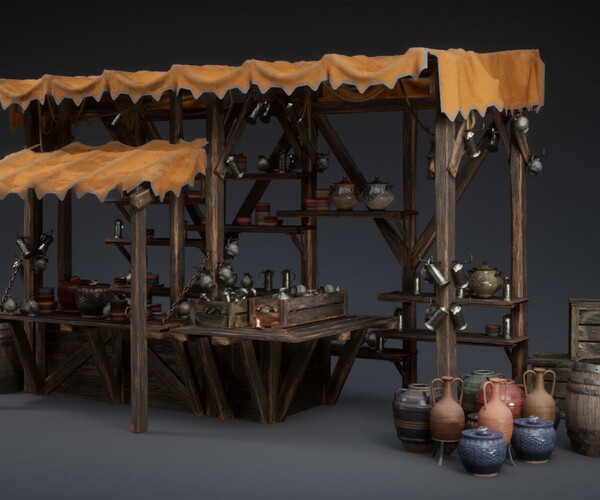 ArtStation - EXE Medieval Shop - Pottery Stand 5 | Game Assets