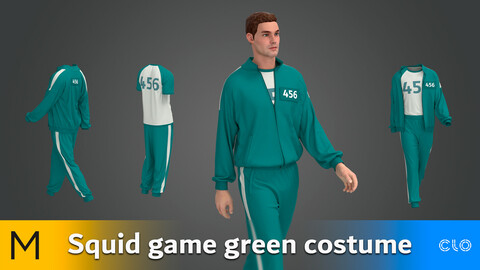 Squid game green costume / Sportswear Marvelous Designer, CLO3D