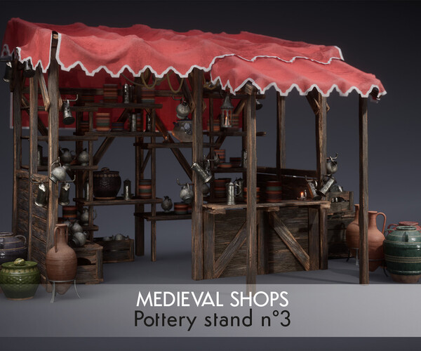 ArtStation - EXE Medieval Shop - Pottery Stand 3 | Game Assets