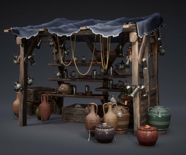 ArtStation - EXE Medieval Shop - Pottery Stand 2 | Game Assets