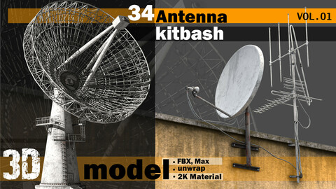34 pieces-3d Model-kitbash antenna-VOL 01