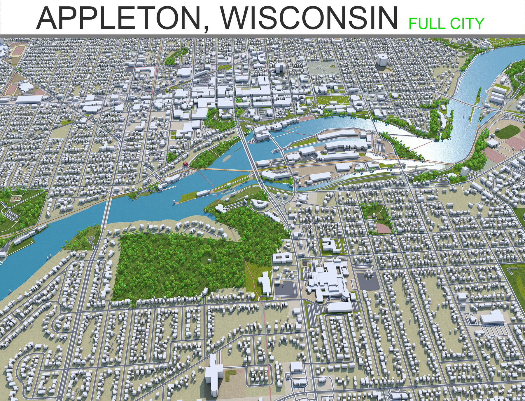 City Of Appleton Gis Artstation - Appleton City Wisconsin 3D Model 40Km | Game Assets