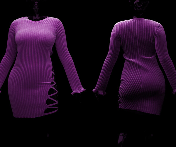 ArtStation .Purple Knitwear Dress. Clo3d, Marvelous Designer Game
