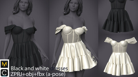 Black and white dresses | clo3d | marvelous designer