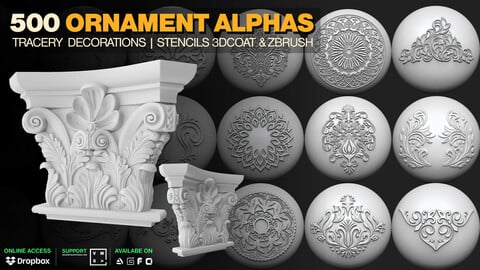500+ ornament alphas | Tracery  decorations | Stencils 3dcoat & Zbrush