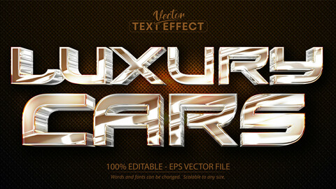 Chrome editable text effect, shiny silver color and metallic font style, Luxury cars text