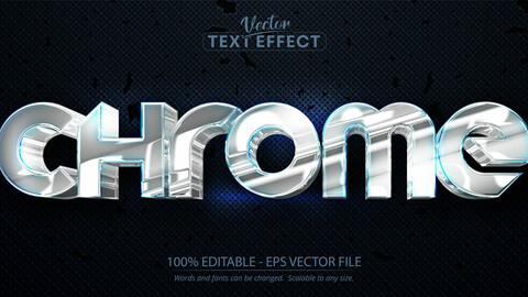 Chrome editable text effect, shiny silver color and metallic font style