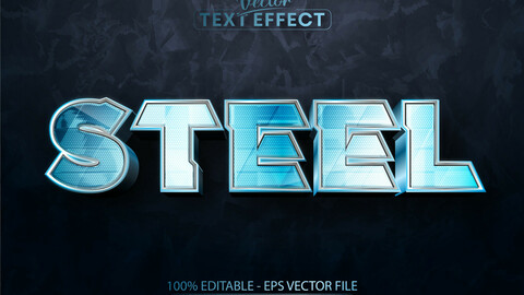 Steel text, shiny metallic silver blue color style editable text effect