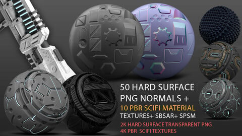 Hard surface normal bundle + 10 Scifi PBR materials