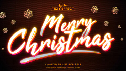 Merry christmas text, neon style editable text effect