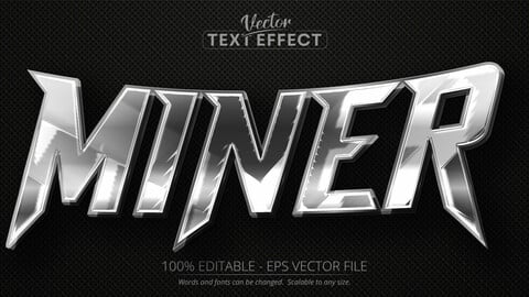 Miner, dark text effect, silver and black color editable text style