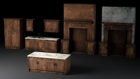 [Game Assets] Abandoned Dirty Victorian Kitchen Set