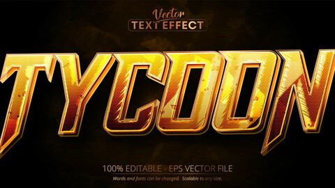 Tycoon text, shiny golden color editable text effect on dark gold textured background