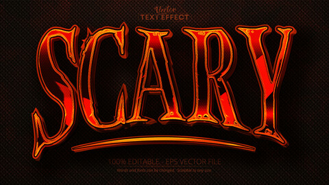 Scary text, orange flame color editable text effect on dark dots textured and grunge background