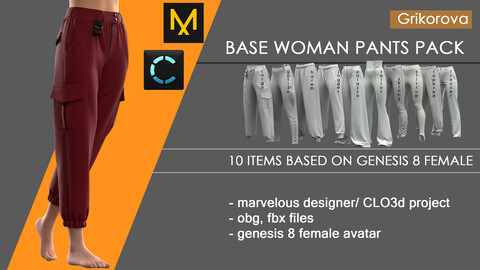 base woman pants pack /clo 3d/ zprj,obj, fbx