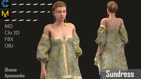 Sundress. Clo 3D/MD project + OBJ, FBX files