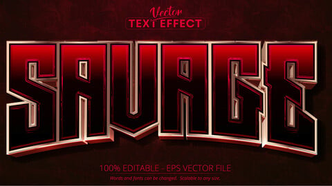 Savage text, red and rose gold color editable text effect on dark red textured background