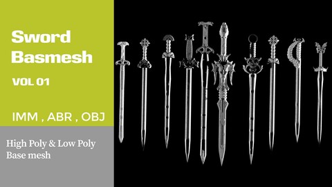Medieval Sword  BaseMesh (IMM brush + ABR brush+ OBJ ) VOL 01