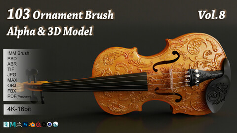 103 Ornament Brush + Alpha + 3D model Vol 8