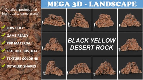 Low poly Black Yellow Desert Rock B 211120