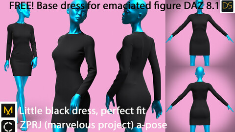 Little black dress | perfect base for a emaciated figure | clo3d | marvelous designer