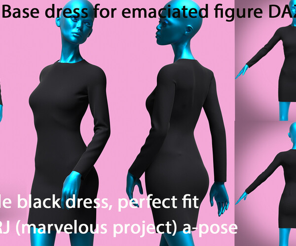 ArtStation - Little black dress, perfect base for a emaciated figure, clo3d, marvelous designer