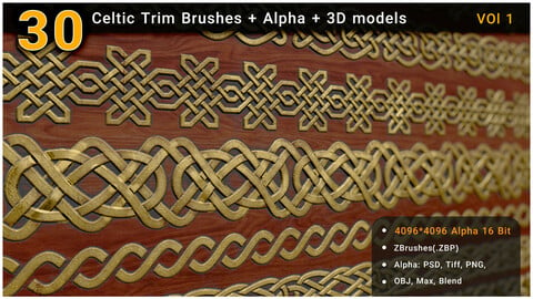30 Celtic Trim Brush + alpha + 3dmodels Vol 01