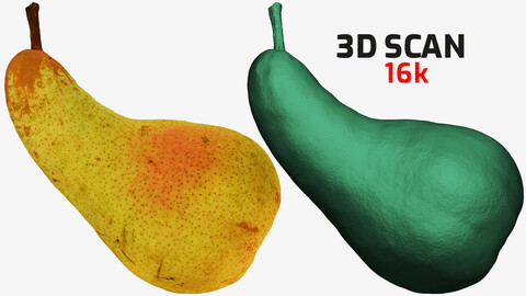 PEAR FRUIT #1 LOW POLY \ HIGH POLY 3D MODEL - CROSS-POLARIZED 3D SCAN - 16k \ 8k TEXTURES