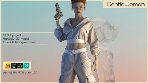 GENTLEWOMAN (complete female outfit made in Clo3D/Marvelous Designer): zrpj, obj,fbx, PBR 4K