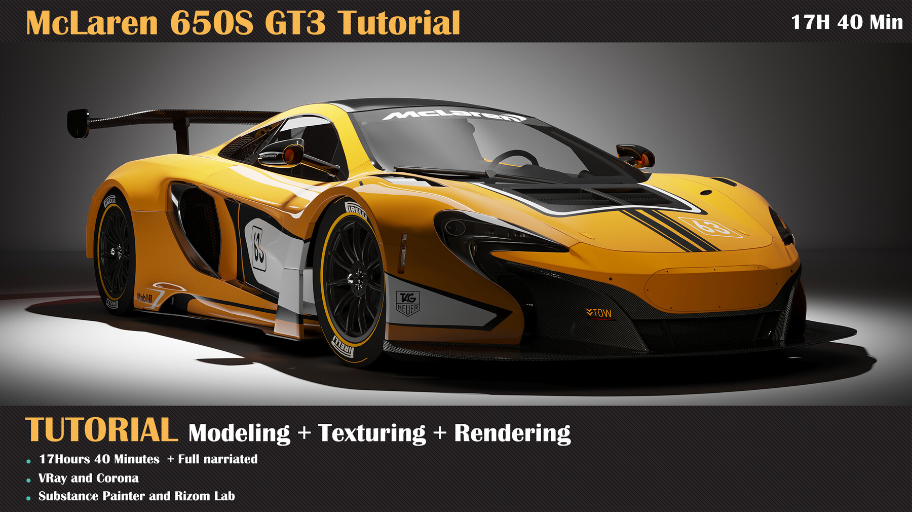 McLaren 650S GT3 Tutorial (Modeling, Texturing, Lighting) [2021]ENG][ArtStation][Milad Kambari]