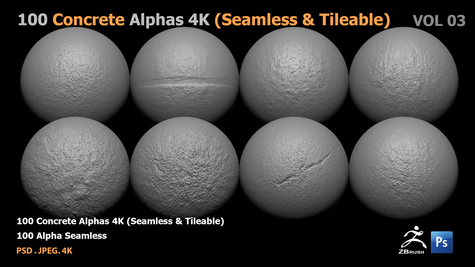 ArtStation - 100 Concrete Alphas 4K (Seamless & Tileable) | Brushes