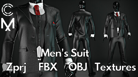 Marvelous Designer + Clo3d + OBJ + FBX + Texture : Suit No.1 (For men)