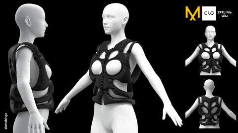 Future Fashion Vest / Waistcoat #004 - Clo3D/MarvelousDesigner + OBJ / NO TEXTURE / DIGITAL FASHION