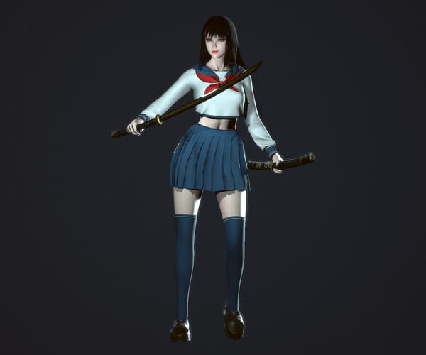 ArtStation - Japanese School Girl - Game Ready Low-poly 3D model ...