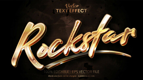 Rockstar text, shiny golden color editable text effect